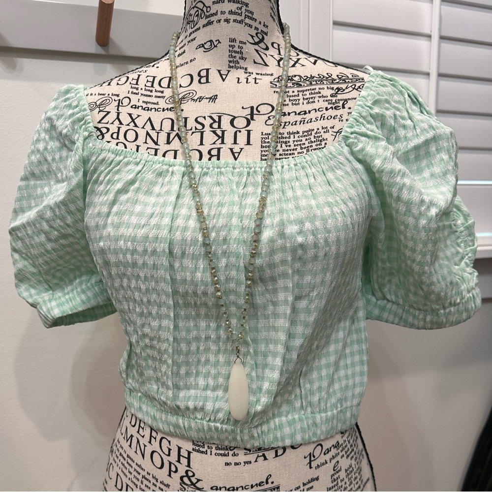 Elodie festival gingham cropped top in mint XS 🆕